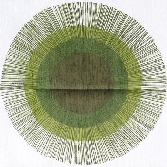 Green sunburst targets gauzy fabric mint 1970s