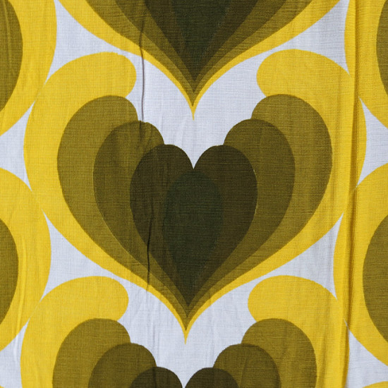 Yellow & green hearts curtains Danish 1970s
