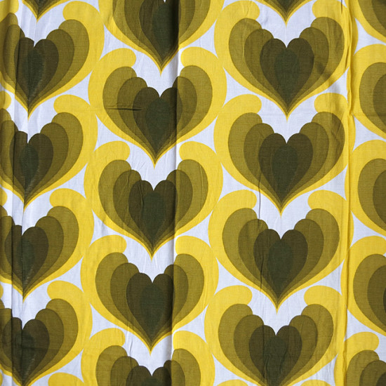 Yellow & green hearts curtains Danish 1970s