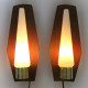 Brass, teak and glass Danish modern wall lamp pair