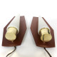 Brass, teak and glass Danish modern wall lamp pair