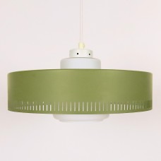 Lyfa white cased glass pendant light with avocado green slotted shade 