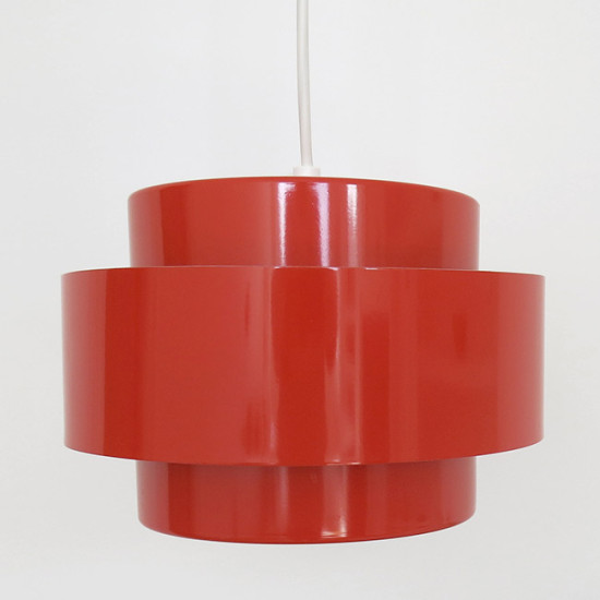 A red Rainbow Line Juno pendant light by Jo Hammerborg for Fog & Mørup