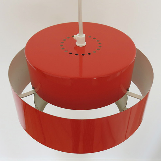 A red Rainbow Line Juno pendant light by Jo Hammerborg for Fog & Mørup