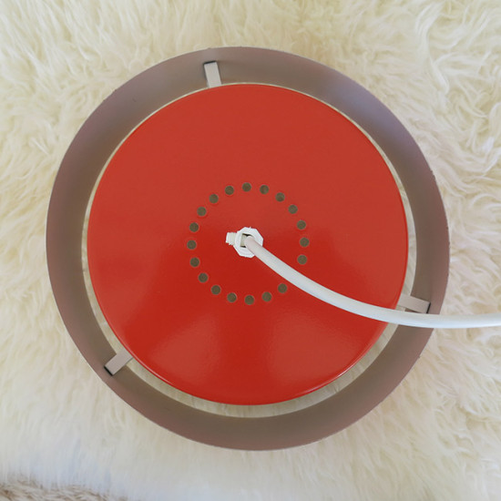 A red Rainbow Line Juno pendant light by Jo Hammerborg for Fog & Mørup