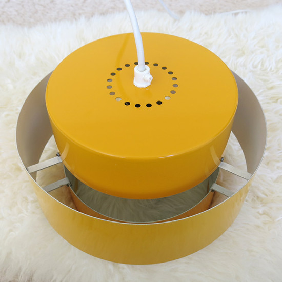 A yellow Rainbow Line Juno pendant light by Jo Hammerborg for Fog & Mørup