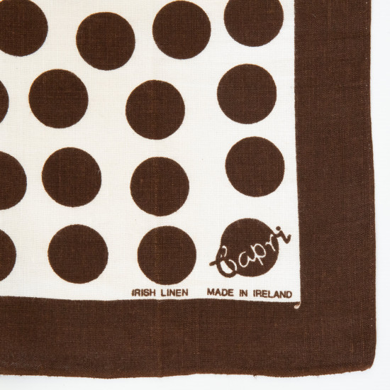 Irish Linen Mills Capri brown polka dots tea towel 1970s