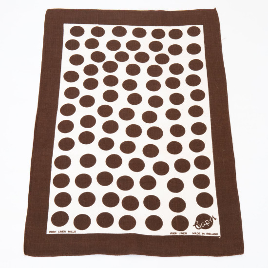 Irish Linen Mills Capri brown polka dots tea towel 1970s