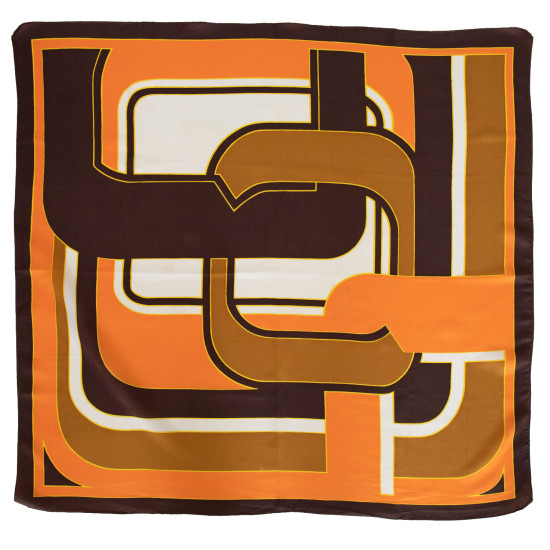 Vintage headscarf with links design in orange and brown, 1960s