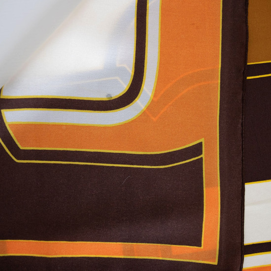 Vintage headscarf with links design in orange and brown, 1960s