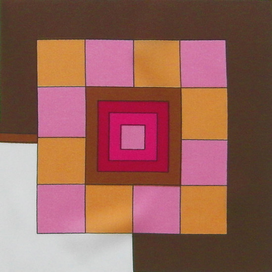 Vintage headscarf with vivid pink geometry design