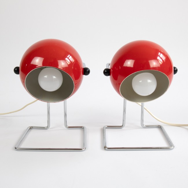 1970s Abo Randers glossy red Stat desk or table ball lamps pair