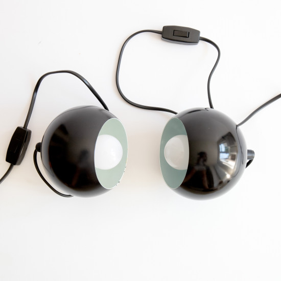 Black Mag ball light pair by Abo Randers/Lyfa of Denmark, 1970s