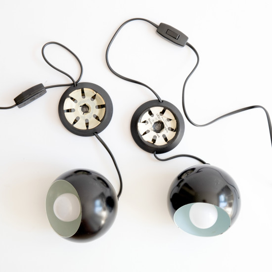 Black Mag ball light pair by Abo Randers/Lyfa of Denmark, 1970s