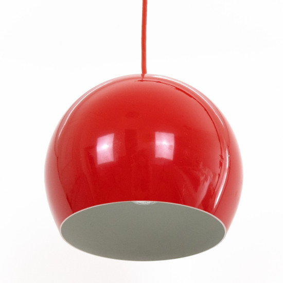 Danish space-age ball pendant light in glossy red, 1960s
