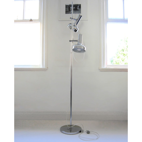 Bentler of Denmark twin-head chrome floor lamp