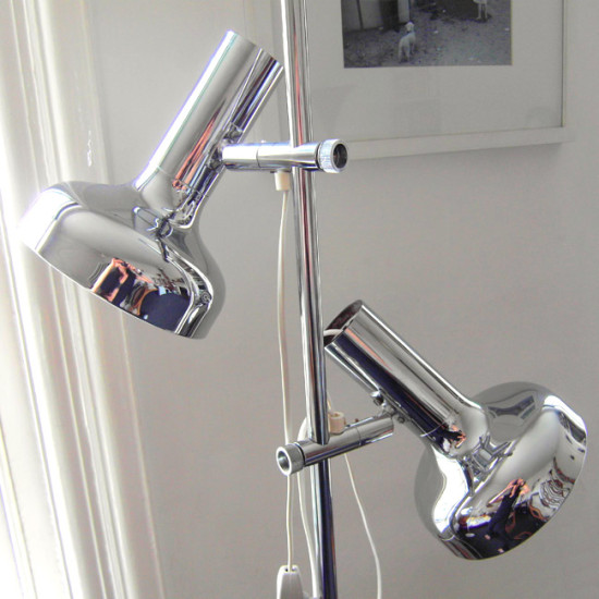 Bentler of Denmark twin-head chrome floor lamp