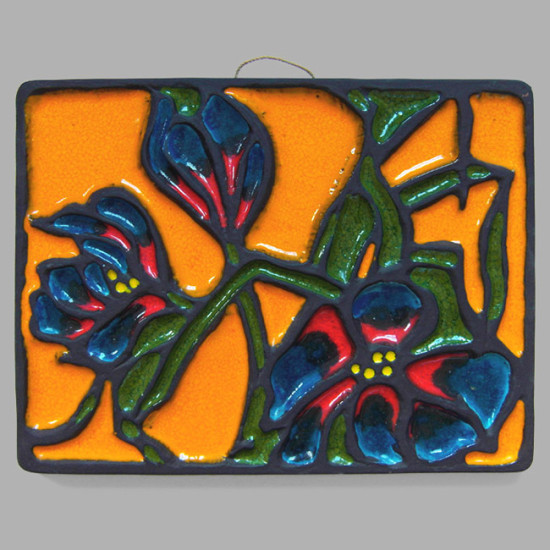 Large enamelled wall plaque with art nouveau revival artwork