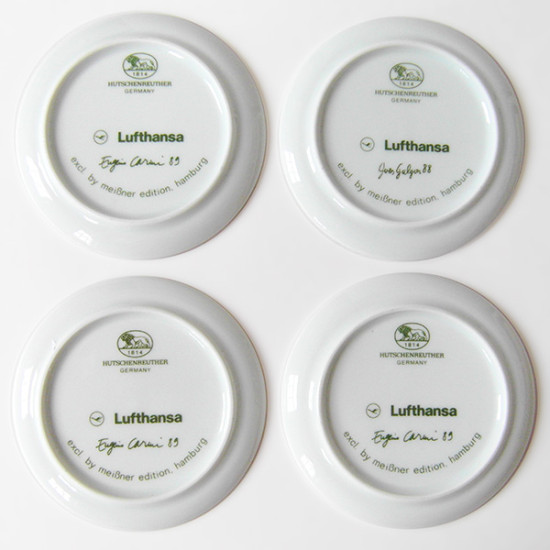 1980s ceramic art coaster set for Lufthansa