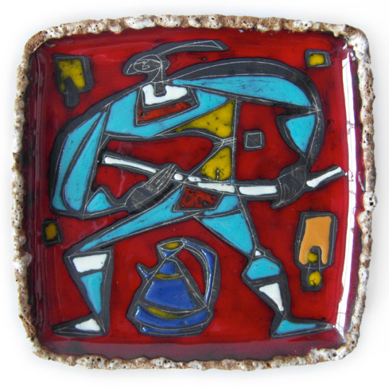 Vintage Italian lava dish with scraffito ninja