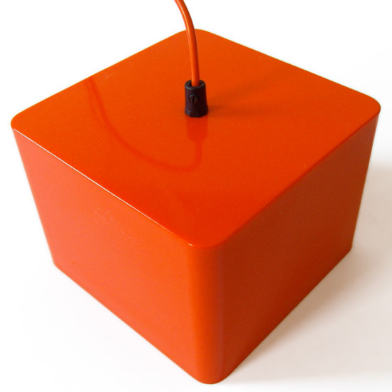 Classic 1960s retro orange plastic cube pendant light