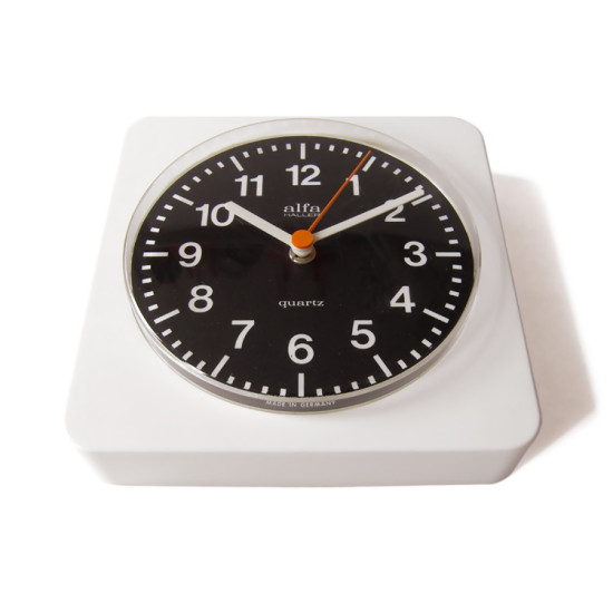 White plastic Alfa wall clock made in Germany