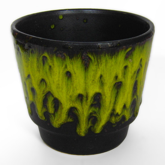 Plant pot with yellow-green fat lava drip glaze