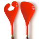 Teak and orange plastic ducks-foot salad servers