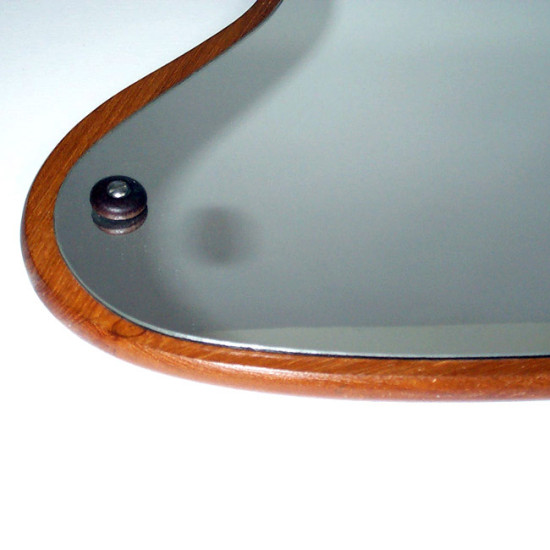 Harp-shaped Danish modern teak-framed mirror