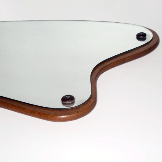 Harp-shaped Danish modern teak-framed mirror