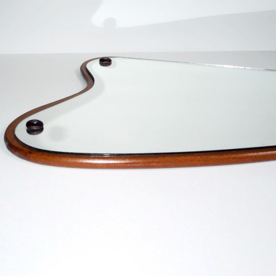 Harp-shaped Danish modern teak-framed mirror