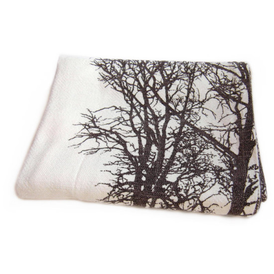 Curtain with landscape of winter trees at sunset