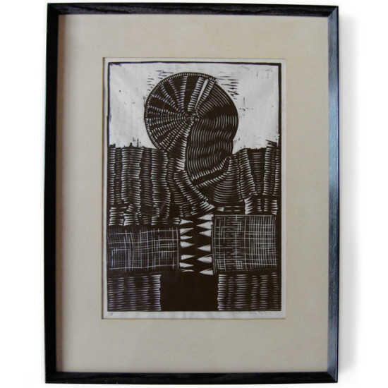Vintage 60's/70's framed abstract woodcut print