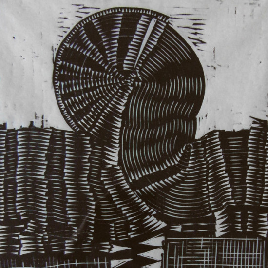 Vintage 60's/70's framed abstract woodcut print